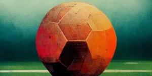 картина оранжевого футбольного мяча на поле